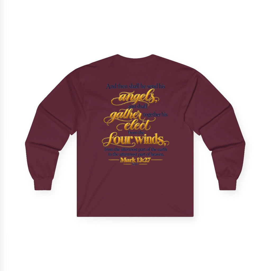Unisex Long Sleeve Tee — 'Wild & Roam Co.' Faith Logo Graphic with 'Angels Gather' Inspirational Back Quote