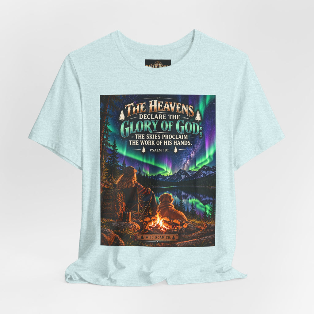 Women's Christian Nature T-Shirt — "The Heavens Declare the Glory of God" Campfire Aurora Tee