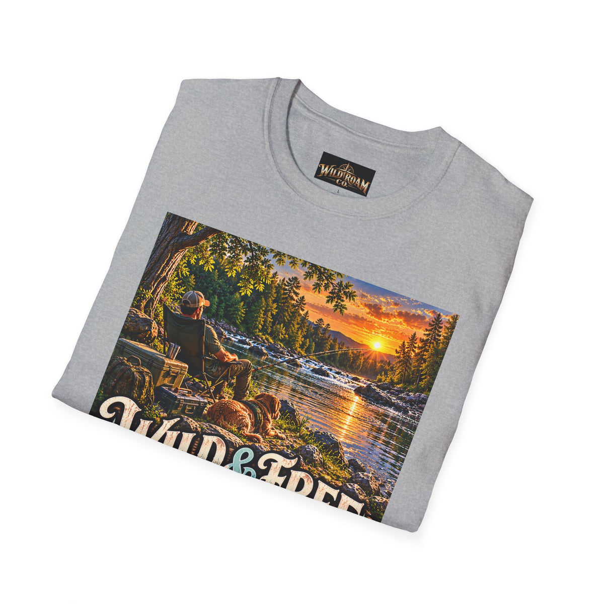 Wild & Free to Roam T-Shirt — Scenic River Fishing Sunset Outdoor Adventure Tee