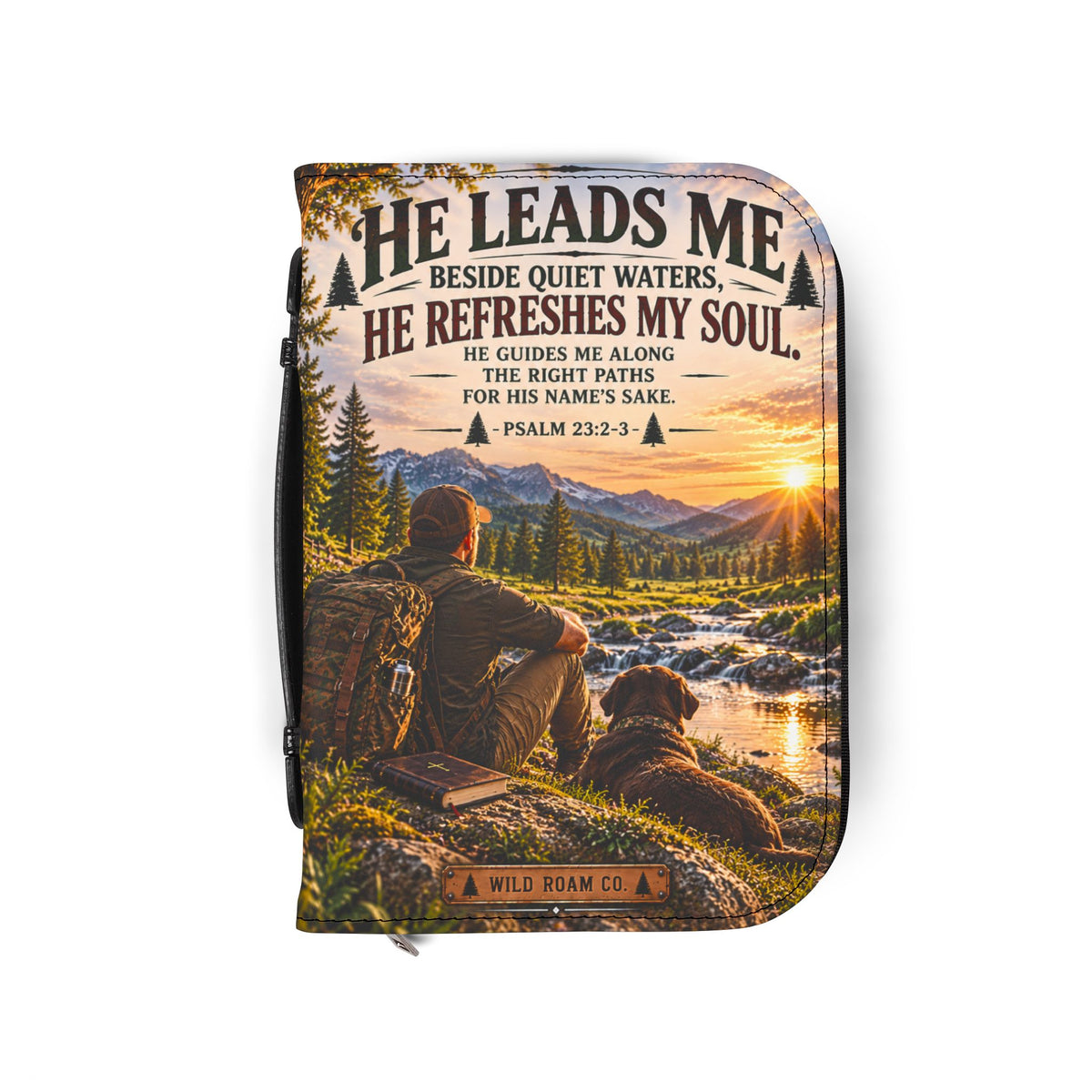 Women's Bible Cover — "He Leads Me Beside Quiet Waters" Psalm 23:2-3 Inspiring Outdoors Design