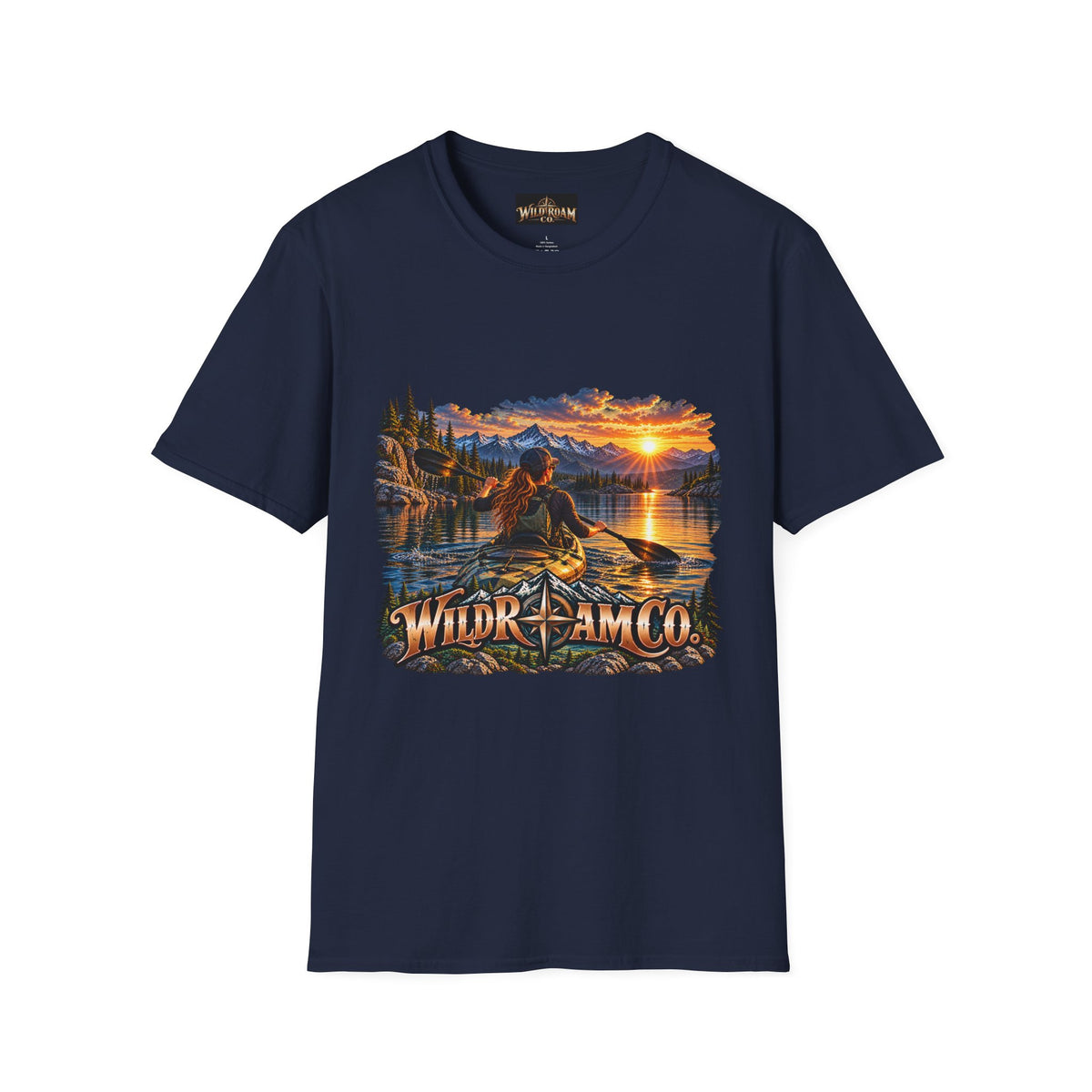 Women's T-shirt--Wild Roam Co Kayak Sunset Graphic(Outdoor Adventure Tee)