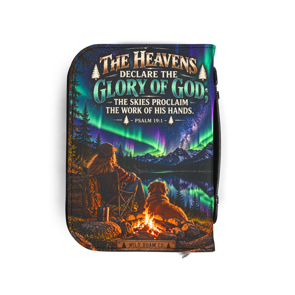 Women's Bible Cover — "The Heavens Declare the Glory of God" Aurora Camping Psalm 19:1 Zippered Bible Case