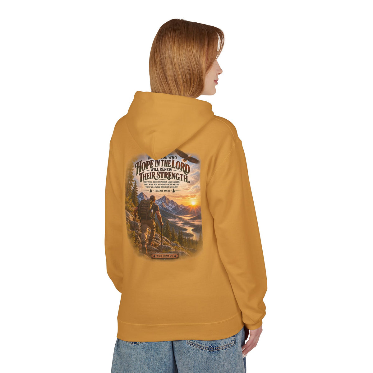 Men's Hope in the Lord Hiking Hoodie — Wild Roam Co. Sunset Mountain Faith Pullover