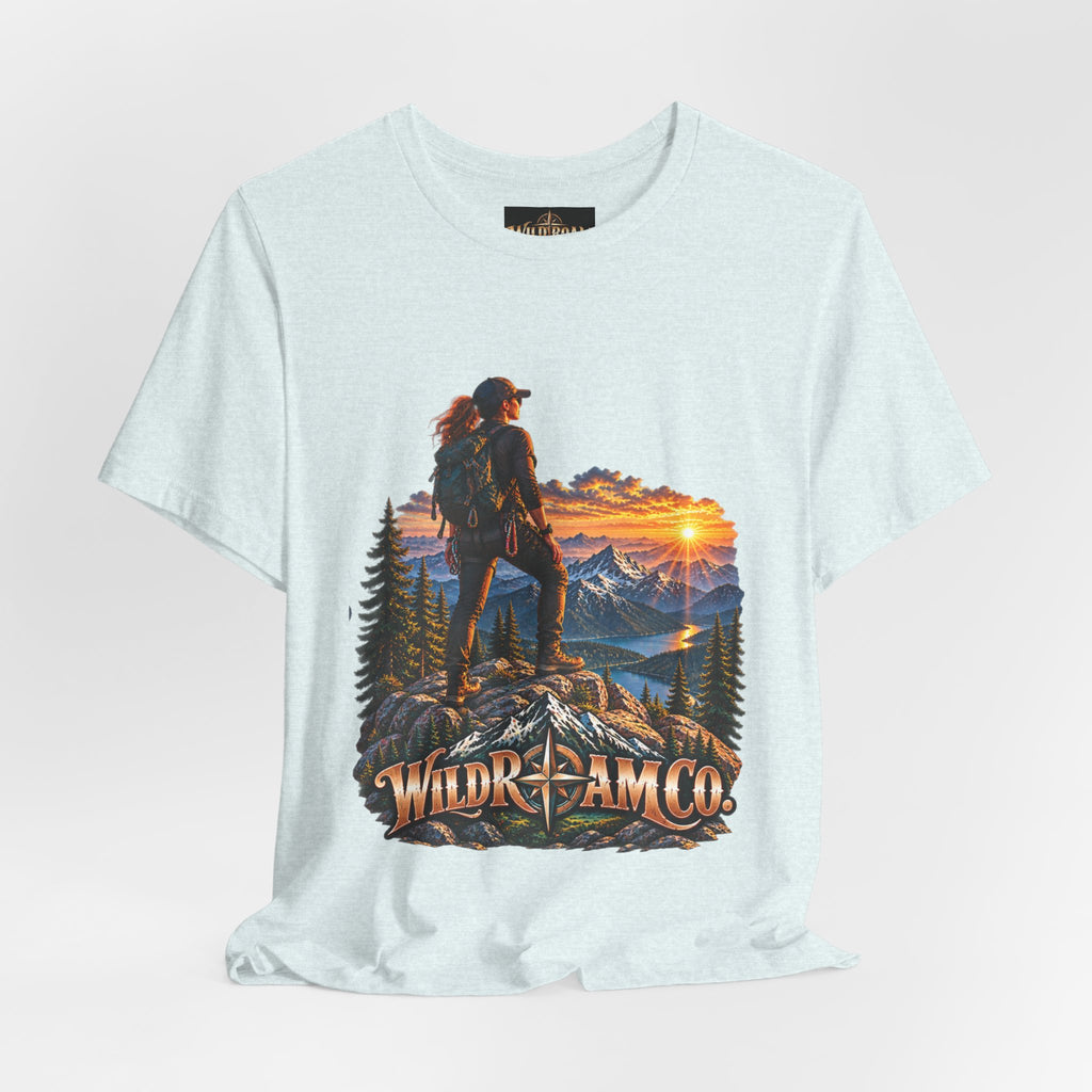 Women's Hiker Sunset T-Shirt — Wild Roam Co. Mountain Adventure Tee
