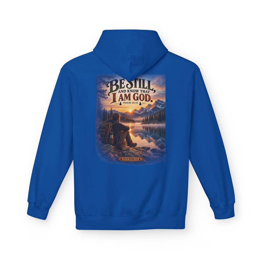 Men's Christian Nature Hoodie — “Be Still and Know That I Am God” Scenic Sweatshirt