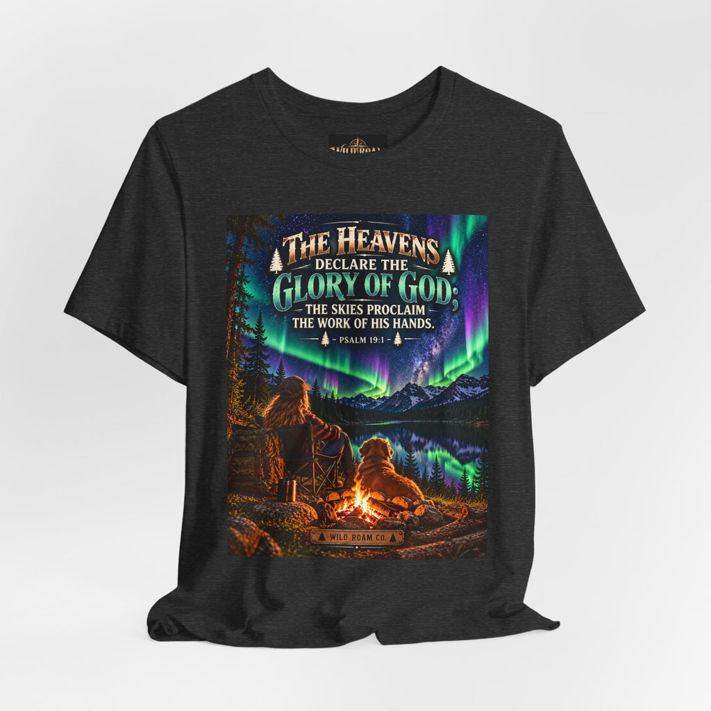 Women's Christian Nature T-Shirt — "The Heavens Declare the Glory of God" Campfire Aurora Tee