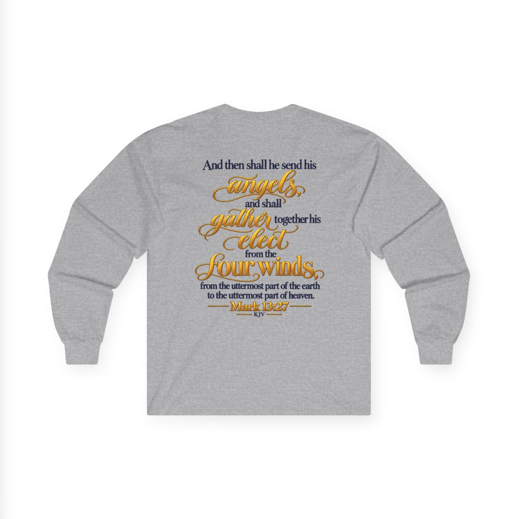 Unisex Long Sleeve Tee — 'Wild & Roam Co.' Faith Logo Graphic with 'Angels Gather' Inspirational Back Quote