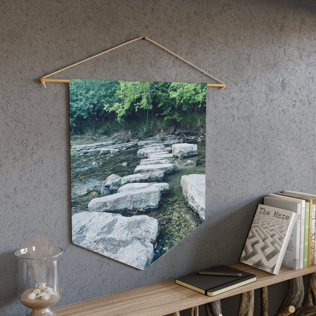 River Stepping Stones Pennant — Nature Wall Banner for Home, Cabin & Outdoor Lovers