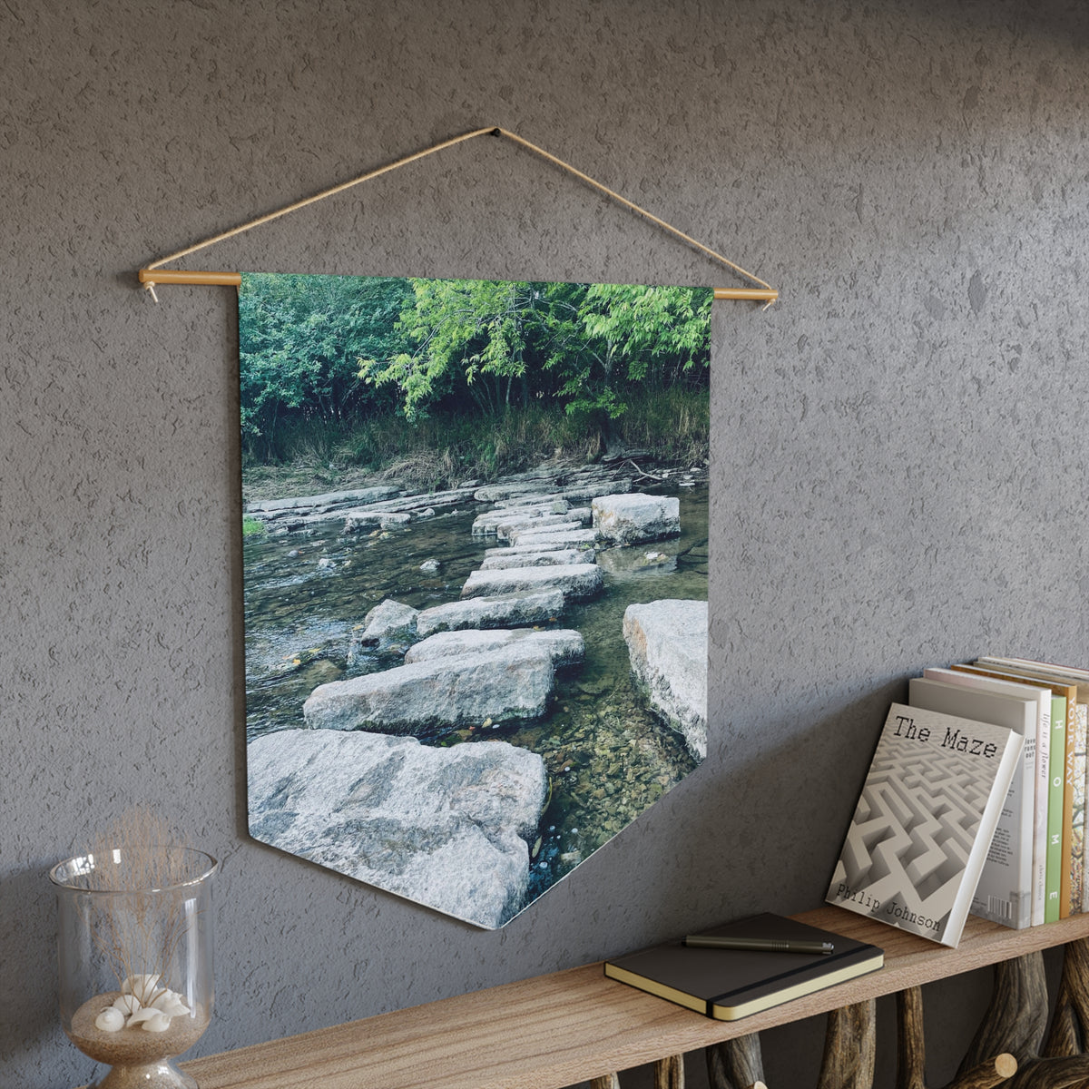 River Stepping Stones Pennant — Nature Wall Banner for Home, Cabin & Outdoor Lovers