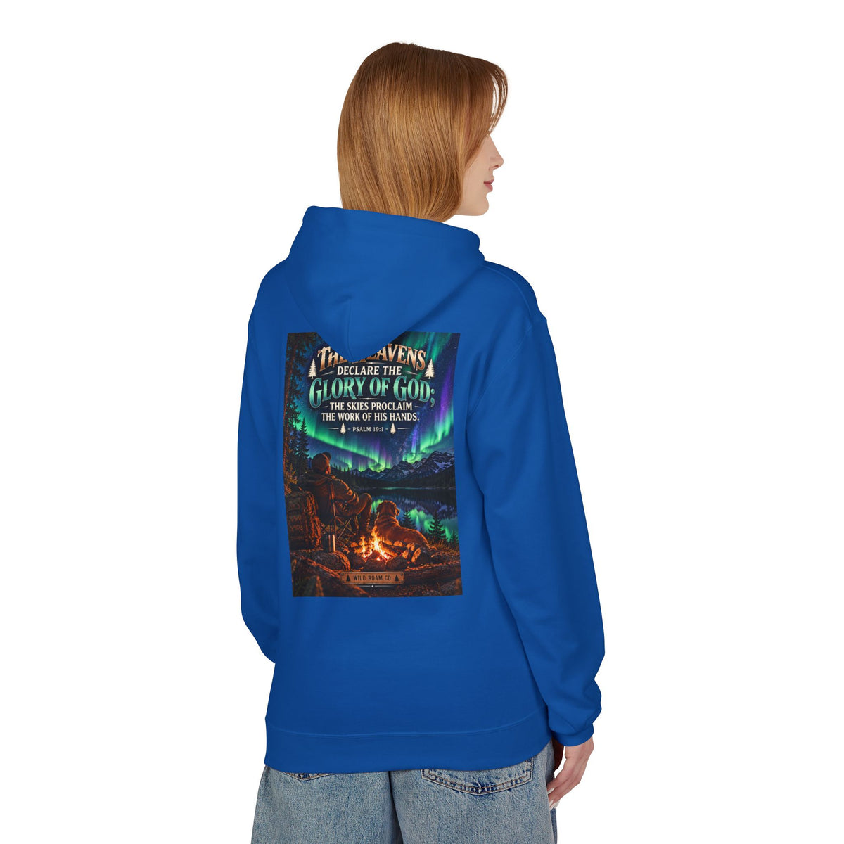 Men's Wilderness Campfire Hoodie — "The Heavens Declare" Scenic Christian Adventure Pullover