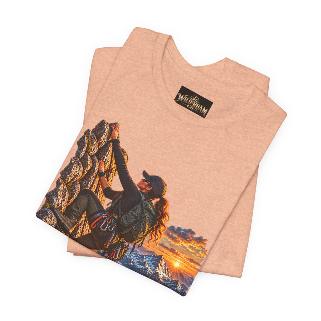 Women's Climber Sunset Tee — Wild Roam Co. Rock Climbing Graphic T-Shirt