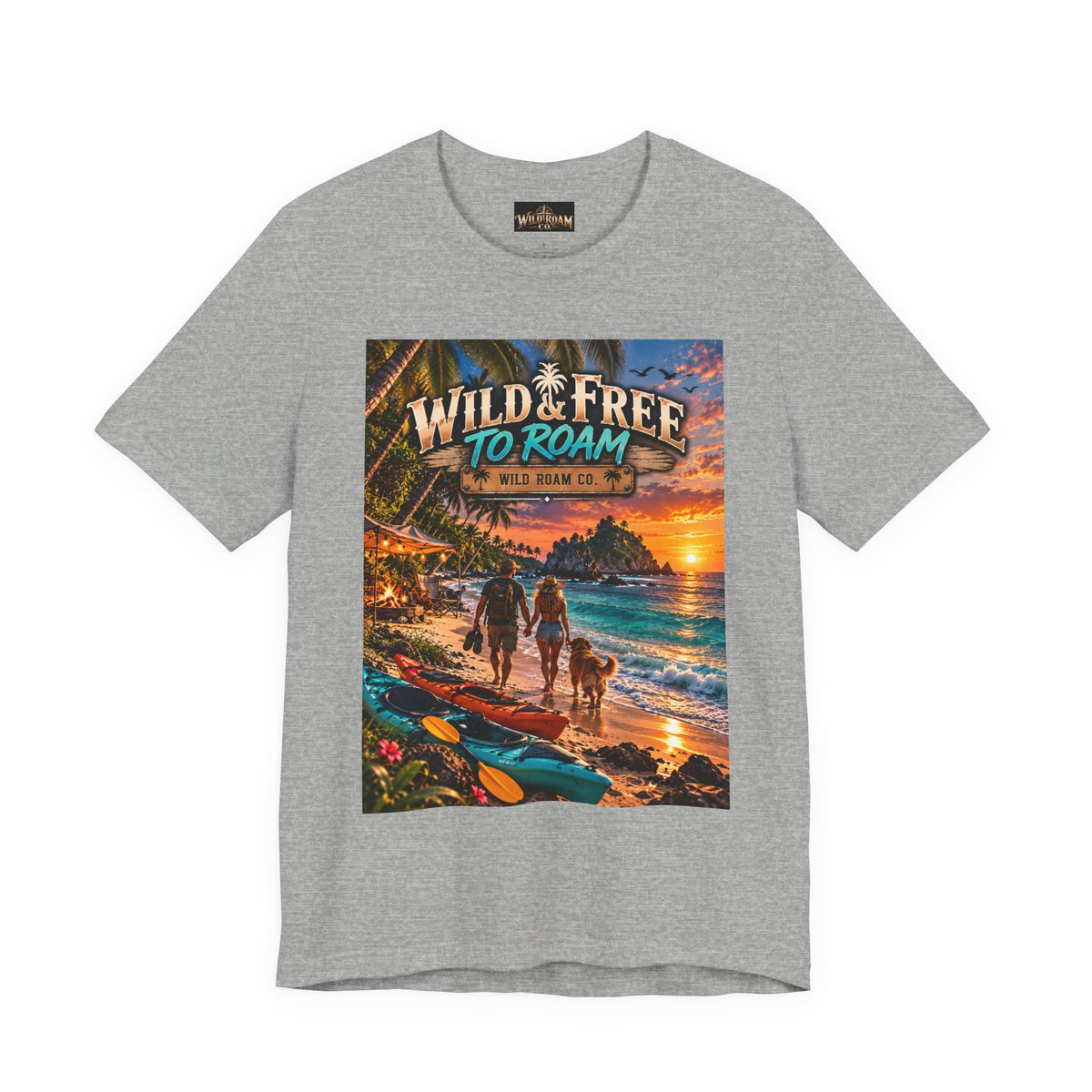 Wild & Free to Roam Beach T-Shirt — Sunset Surf Adventure Tee