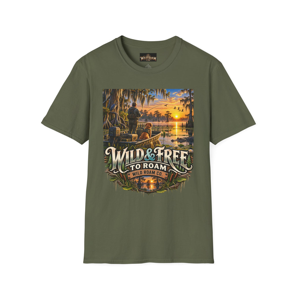 Wild & Free to Roam T-Shirt —Bayou Sunset Fishing Adventure Graphic Tee