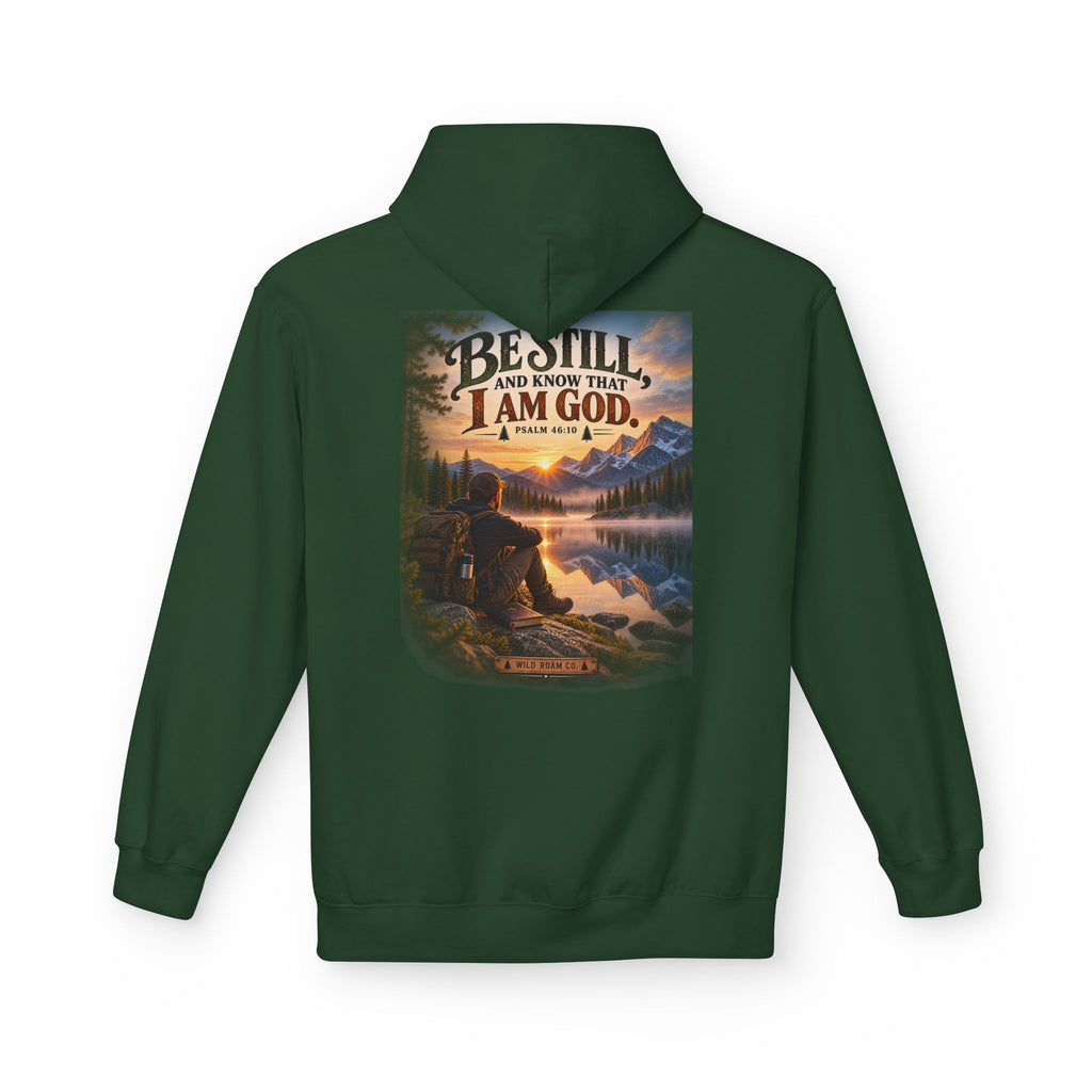 Men's Christian Nature Hoodie — “Be Still and Know That I Am God” Scenic Sweatshirt