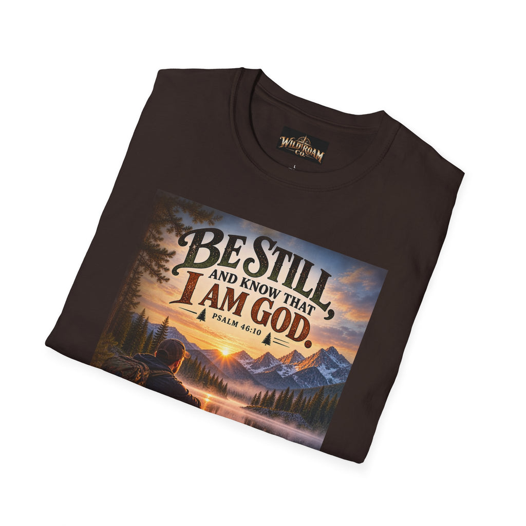 Men's Christian Mountain T‑Shirt – "Be Still and Know That I Am God" Inspirational Faith Tee