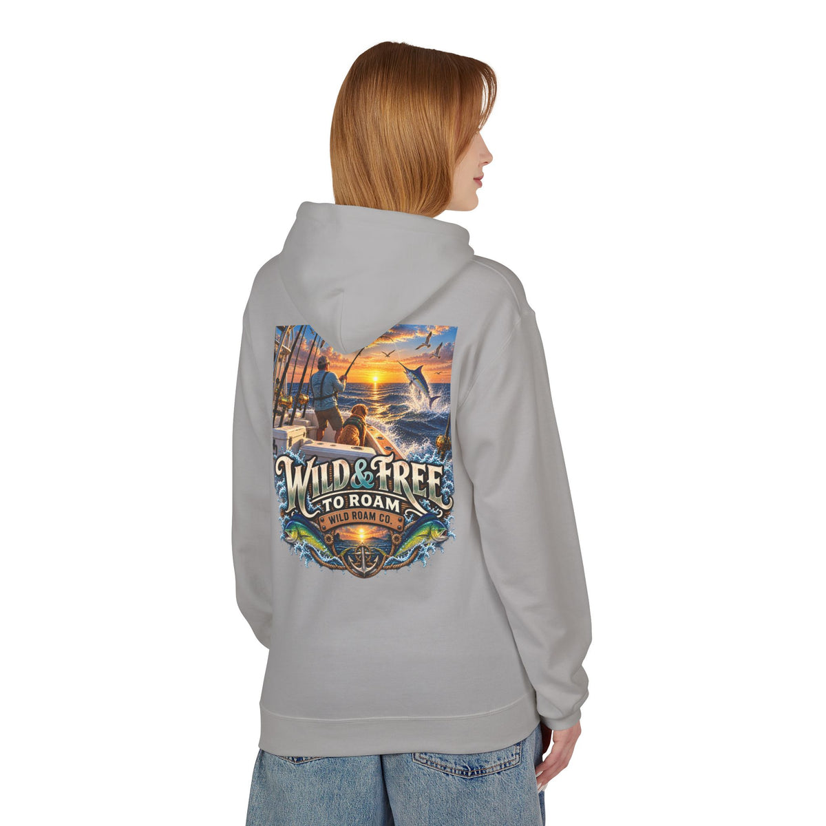 Hoodie - "Wild & Free to Roam" Ocean Angler Adventure Pullover