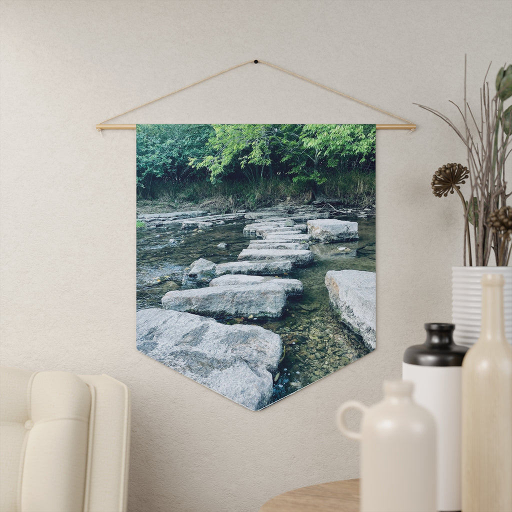 River Stepping Stones Pennant — Nature Wall Banner for Home, Cabin & Outdoor Lovers
