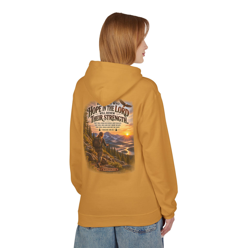 Women's Hope in the Lord Hiking Hoodie — Inspirational Christian Mountain Sunset Pullover