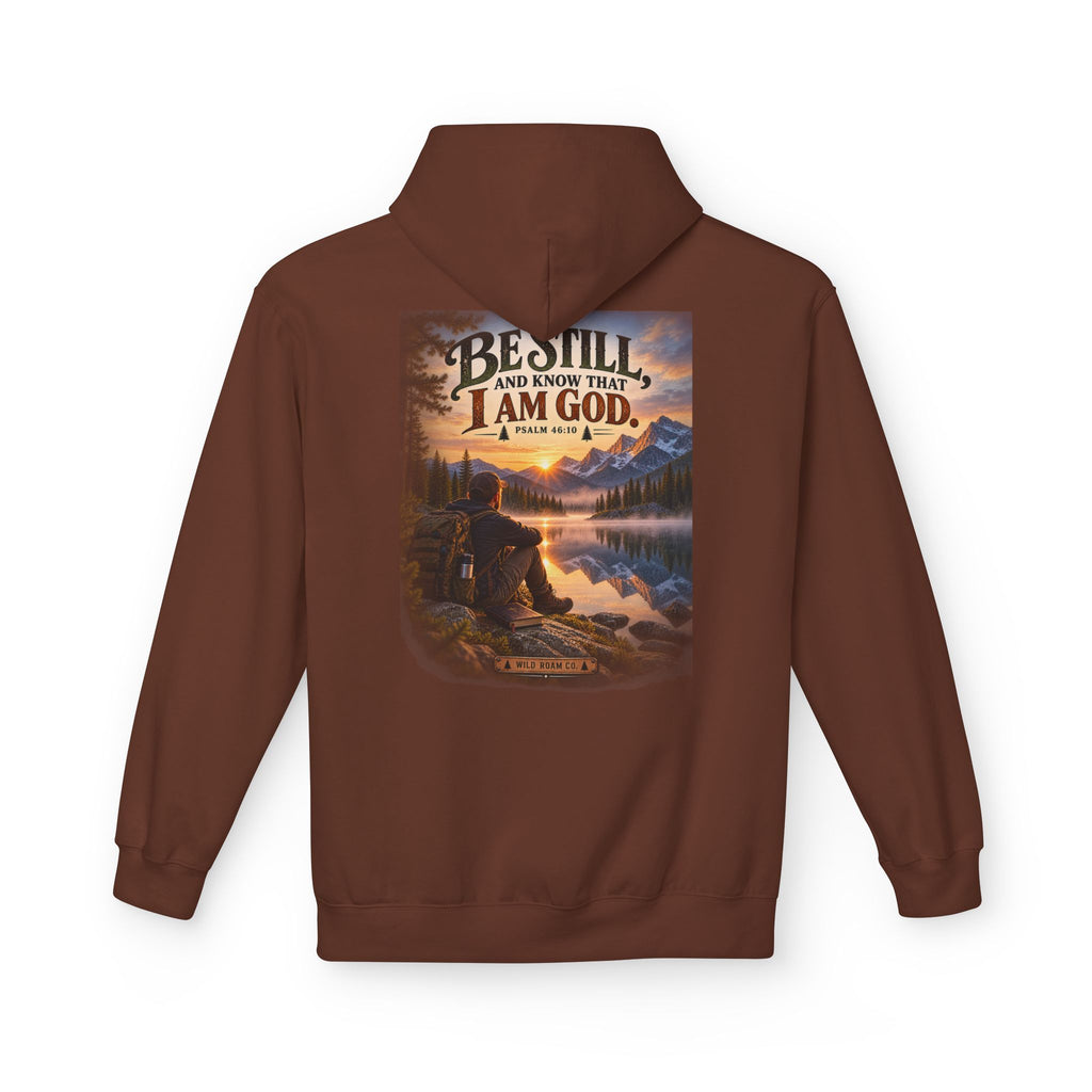 Men's Christian Nature Hoodie — “Be Still and Know That I Am God” Scenic Sweatshirt