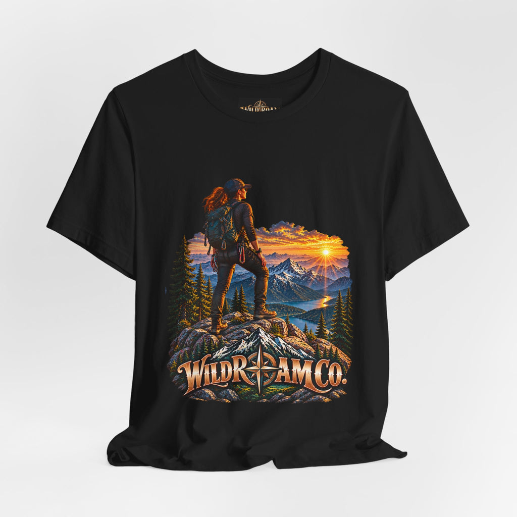 Women's Hiker Sunset T-Shirt — Wild Roam Co. Mountain Adventure Tee