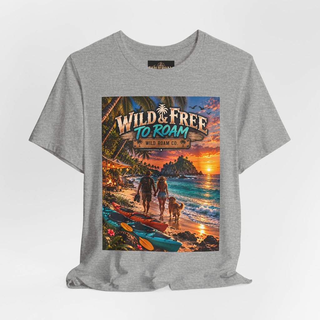 Wild & Free to Roam Beach T-Shirt — Sunset Surf Adventure Tee