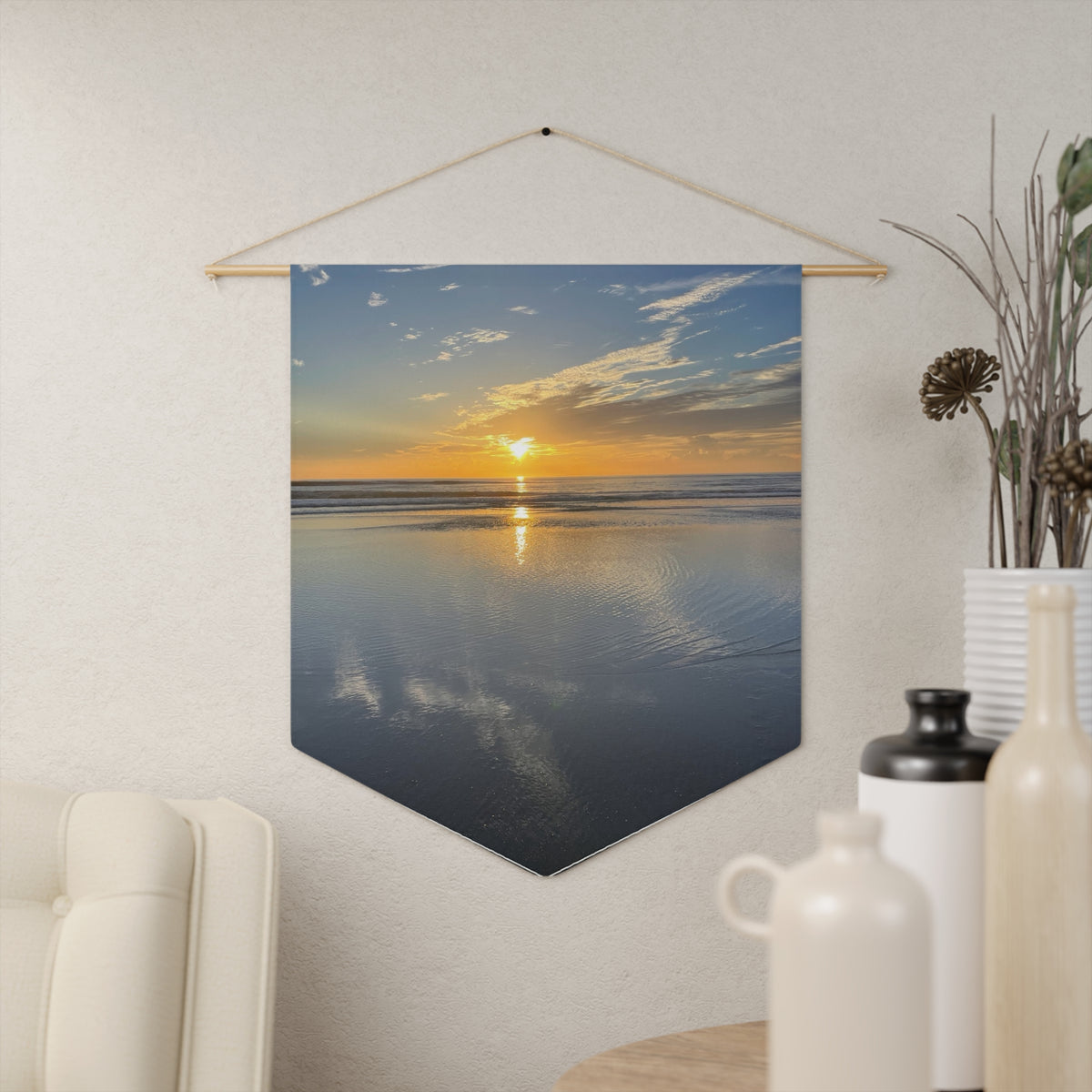 Sunrise Beach Photo Pennant — Serene Ocean Wall Banner