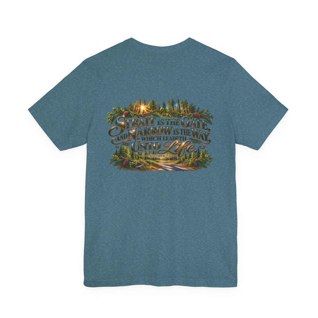 Wild Roam Co Unisex Tee--Matt 7:14 Forest Path