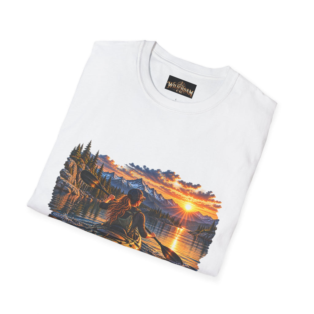 Women's T-shirt--Wild Roam Co Kayak Sunset Graphic(Outdoor Adventure Tee)