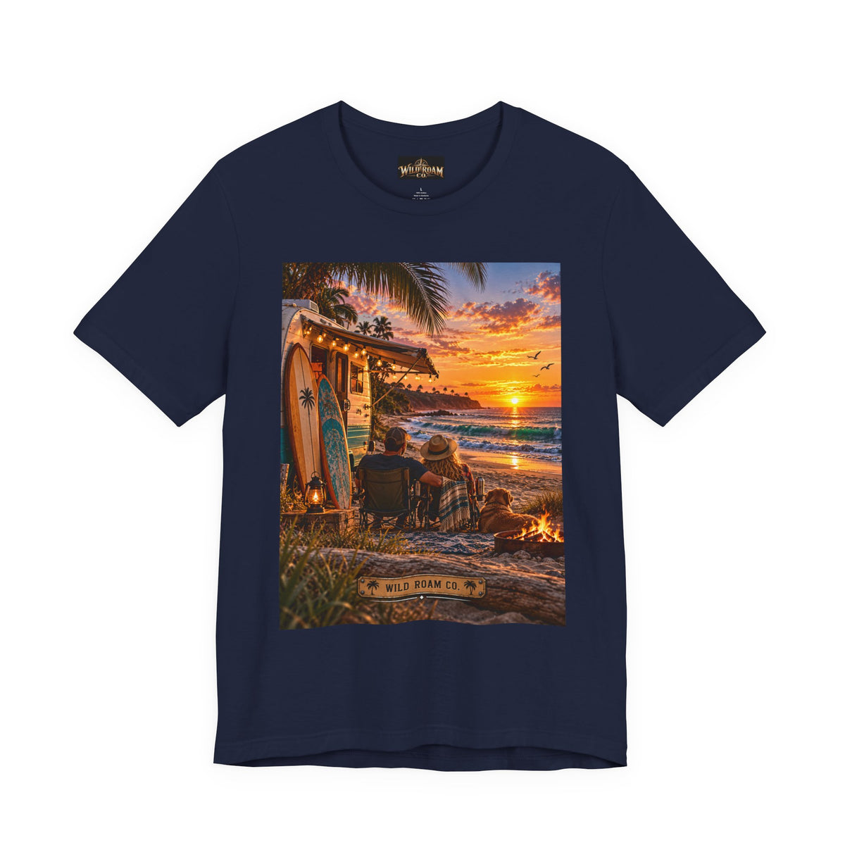 Sunset Surf Camp Tee — Beach Sunset Couple Graphic T-Shirt