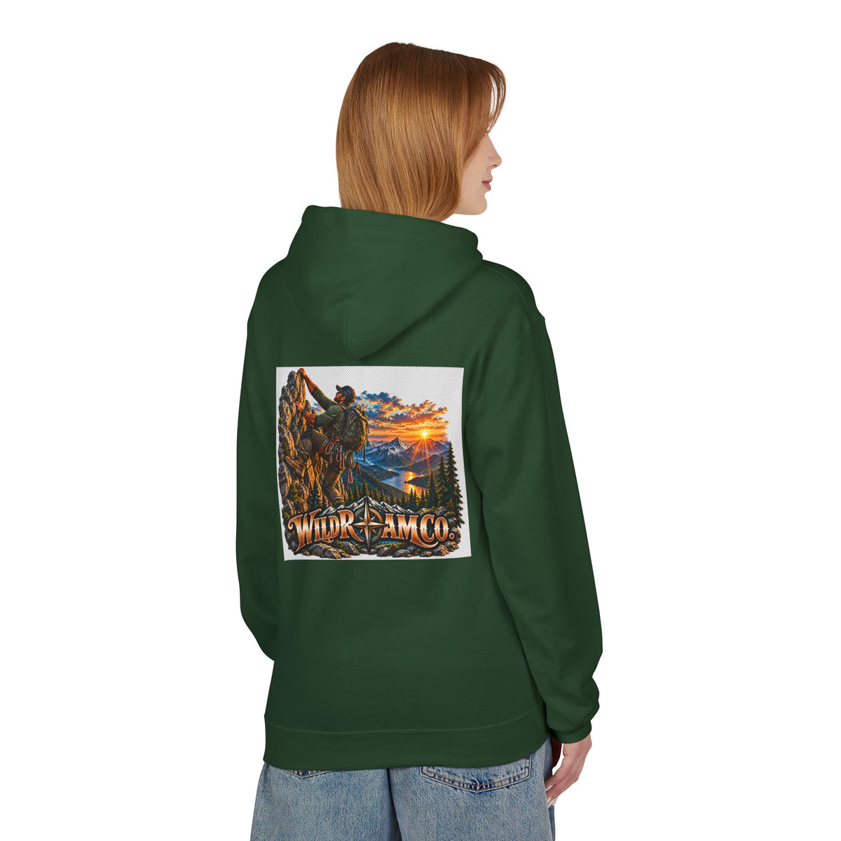 Men's Wild Roam Co. Adventure Hoodie — Mountain Sunset Outdoor Graphic Sweatshirt