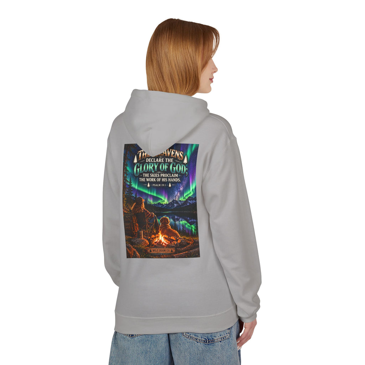 Women's Hoodie - 'Wild Roam Co.' Scenic Christian Campfire Hoodie with Aurora Psalm Design