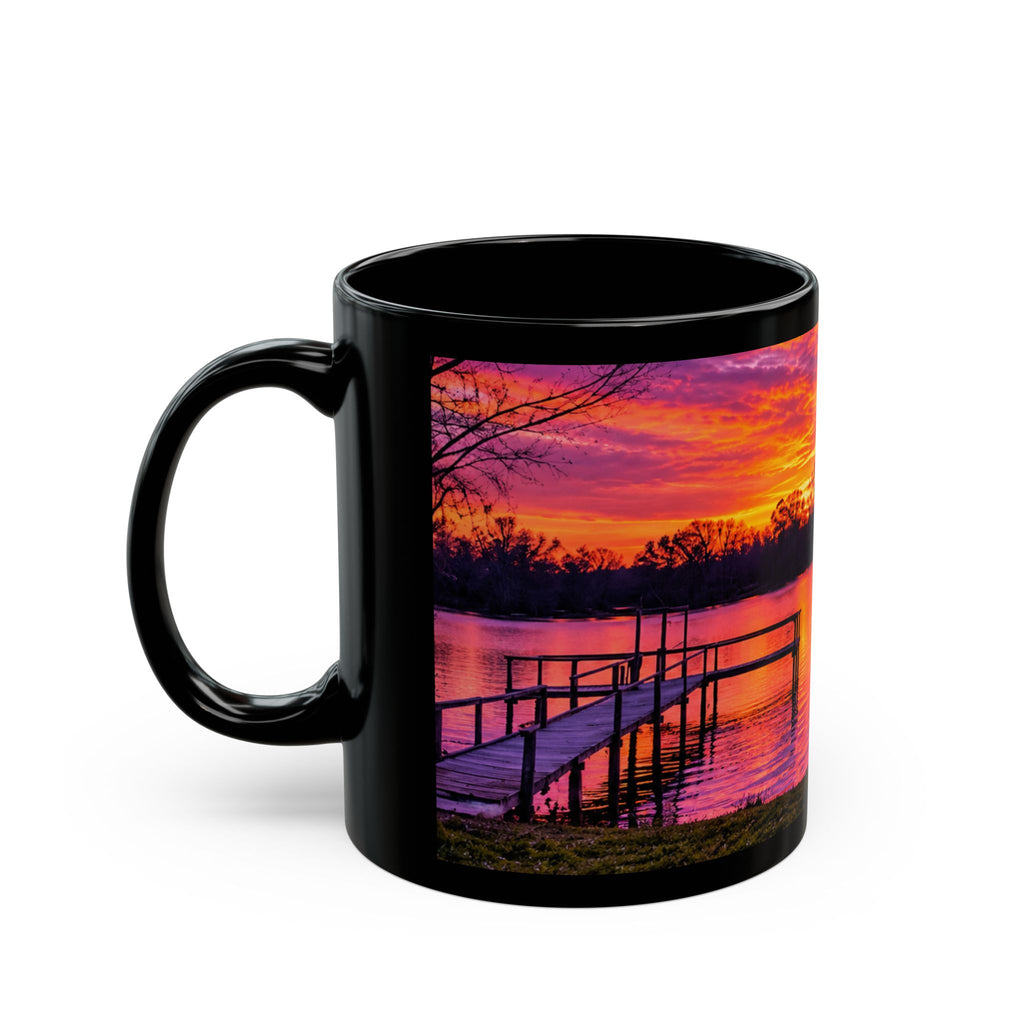 Sunset Lake Black Mug — Vibrant Purple-Orange Scenic Coffee Cup (11oz, 15oz)