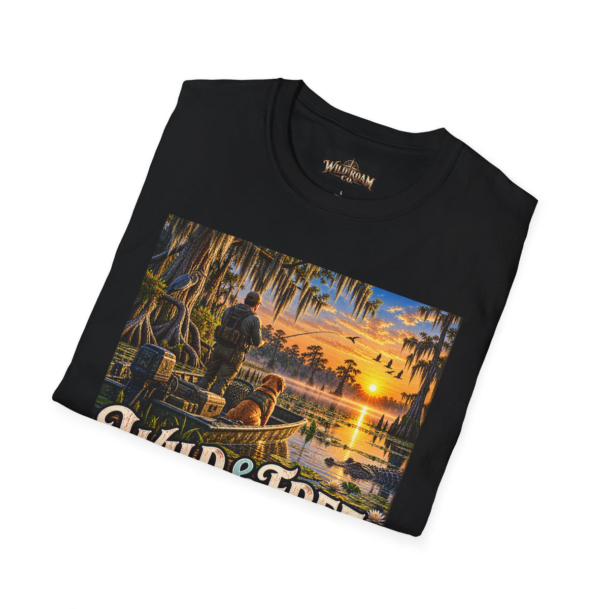 Wild & Free to Roam T-Shirt —Bayou Sunset Fishing Adventure Graphic Tee