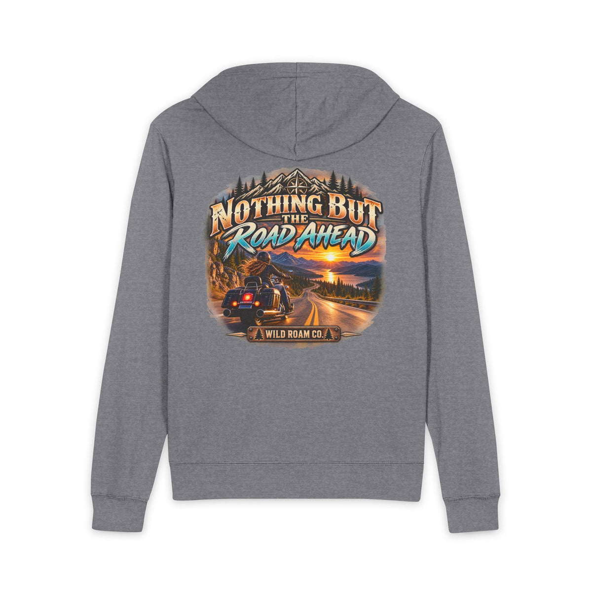 Women's Full-Zip Hoodie — "Nothing But the Road Ahead" Vintage Roadtrip Design