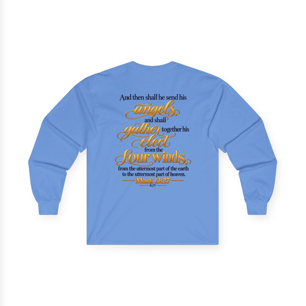 Unisex Long Sleeve Tee — 'Wild & Roam Co.' Faith Logo Graphic with 'Angels Gather' Inspirational Back Quote