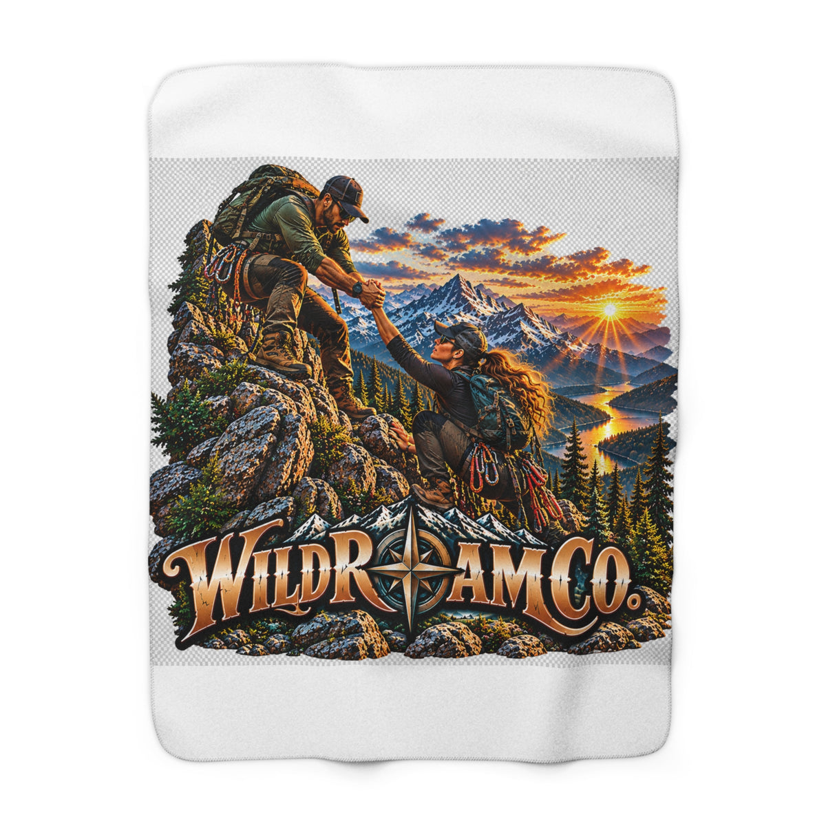 Wild Roam Co. Sherpa Fleece Blanket — Mountain Climb Adventure Camping Throw