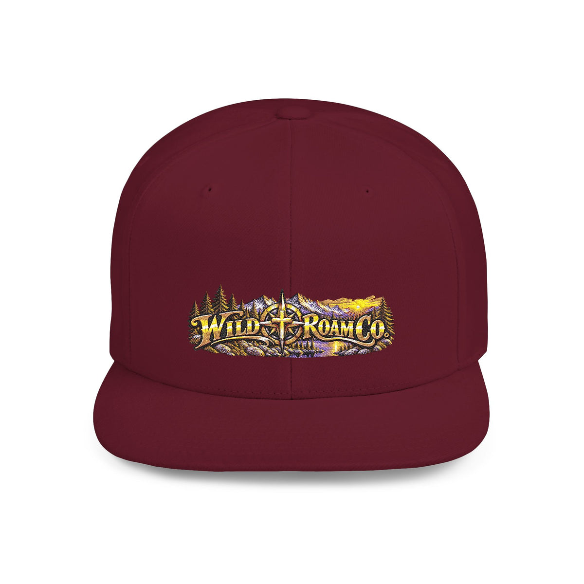 Snapback Hat — Mountain Sunrise 'Wander & Roam' Embroidered Flat Bill
