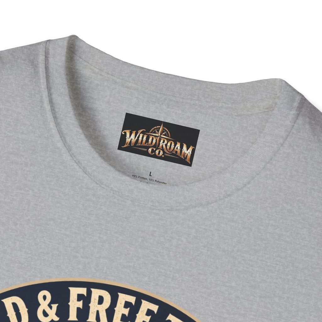 Camping T-Shirt — "Wild & Free to Roam" Mountain Campfire Graphic