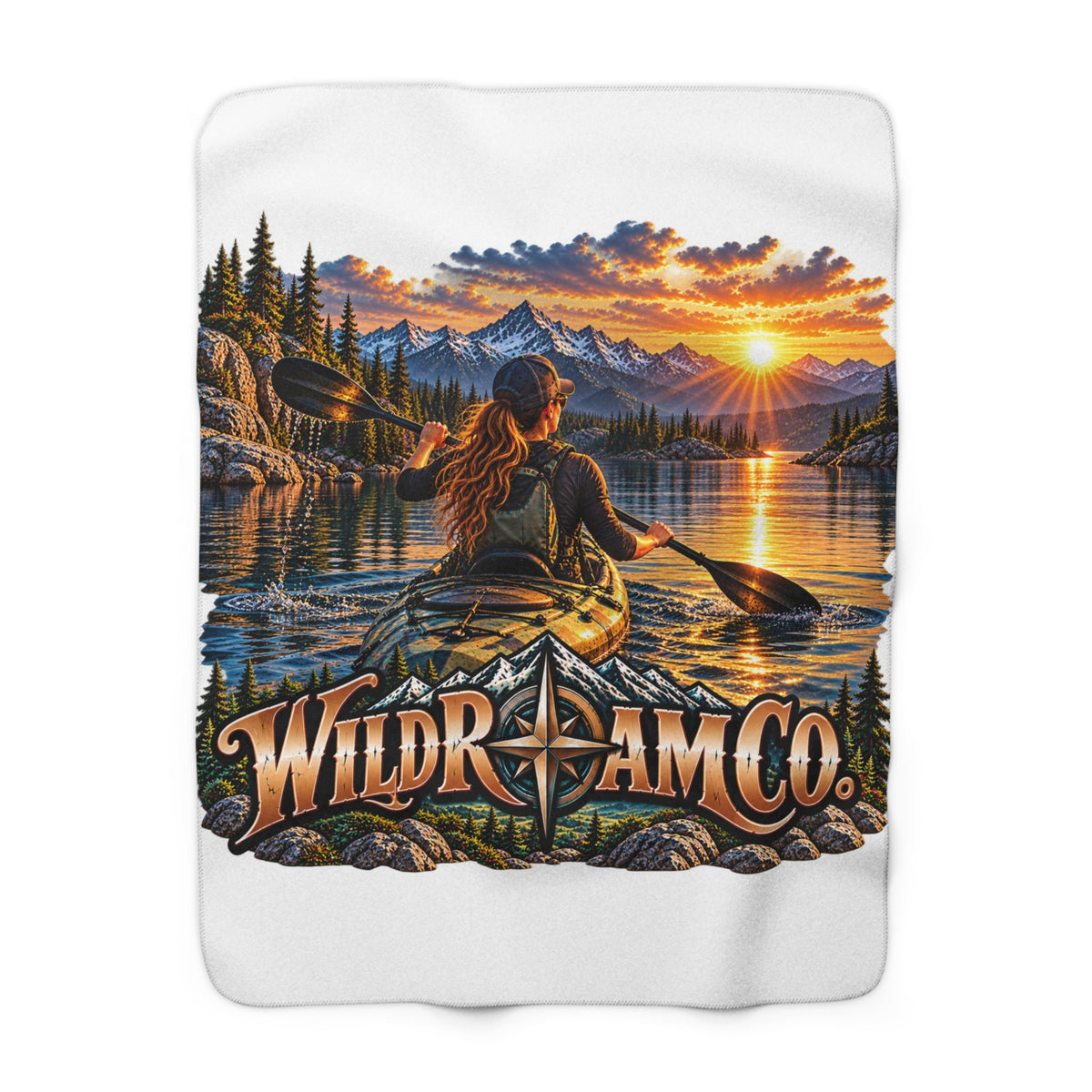 Sherpa Blanket — WildRoam Co. Kayak Sunset Scenic Fleece Throw