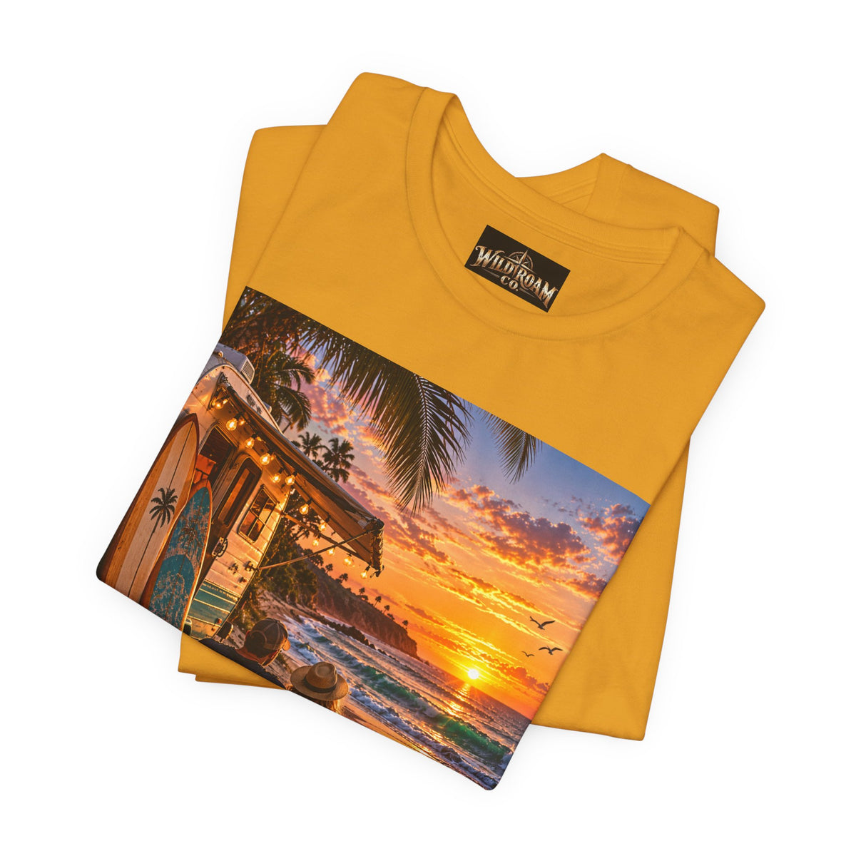 Sunset Surf Camp Tee — Beach Sunset Couple Graphic T-Shirt