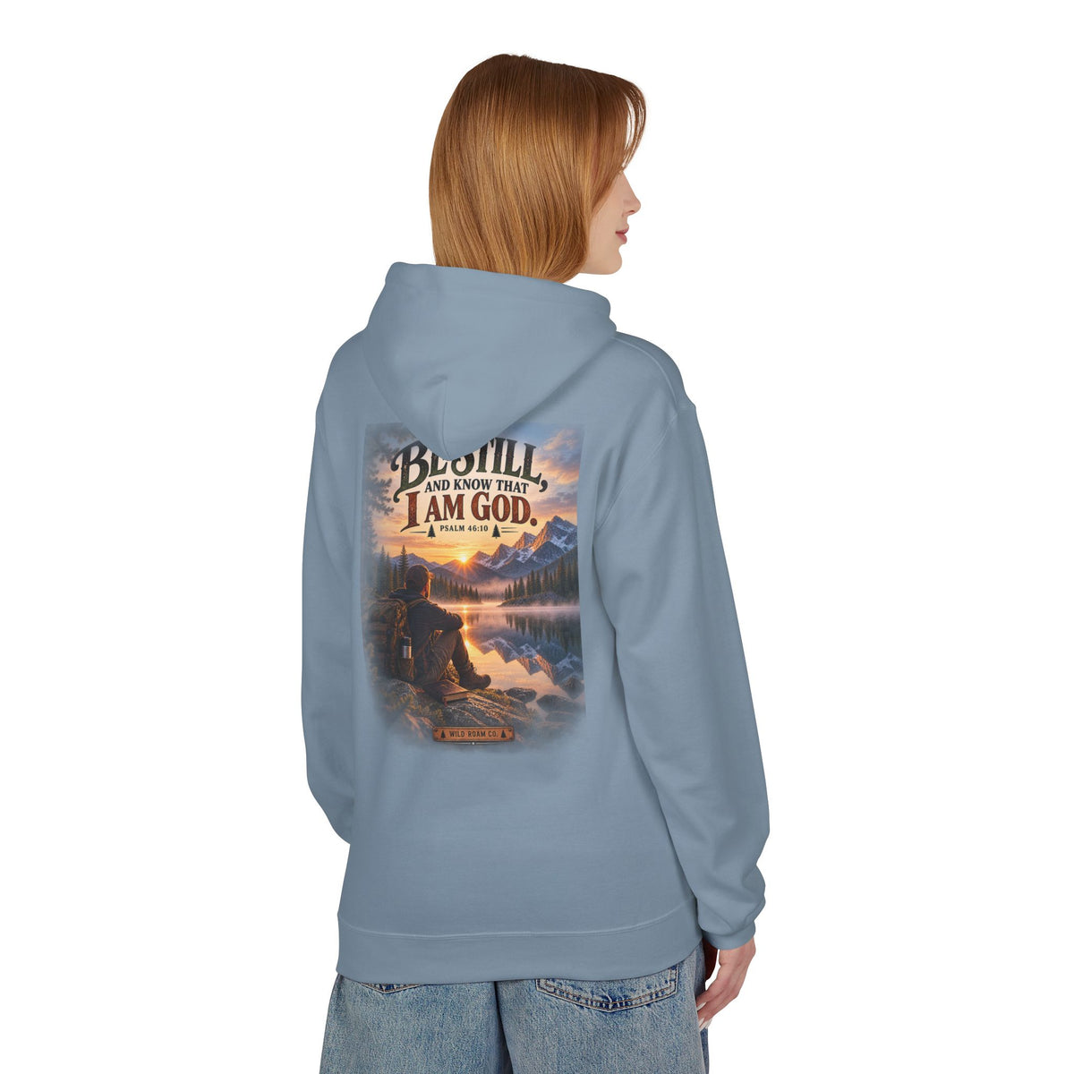 Men's Christian Nature Hoodie — “Be Still and Know That I Am God” Scenic Sweatshirt