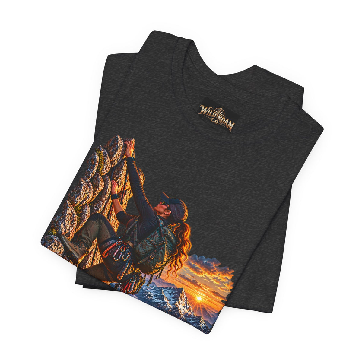 Women's Climber Sunset Tee — Wild Roam Co. Rock Climbing Graphic T-Shirt