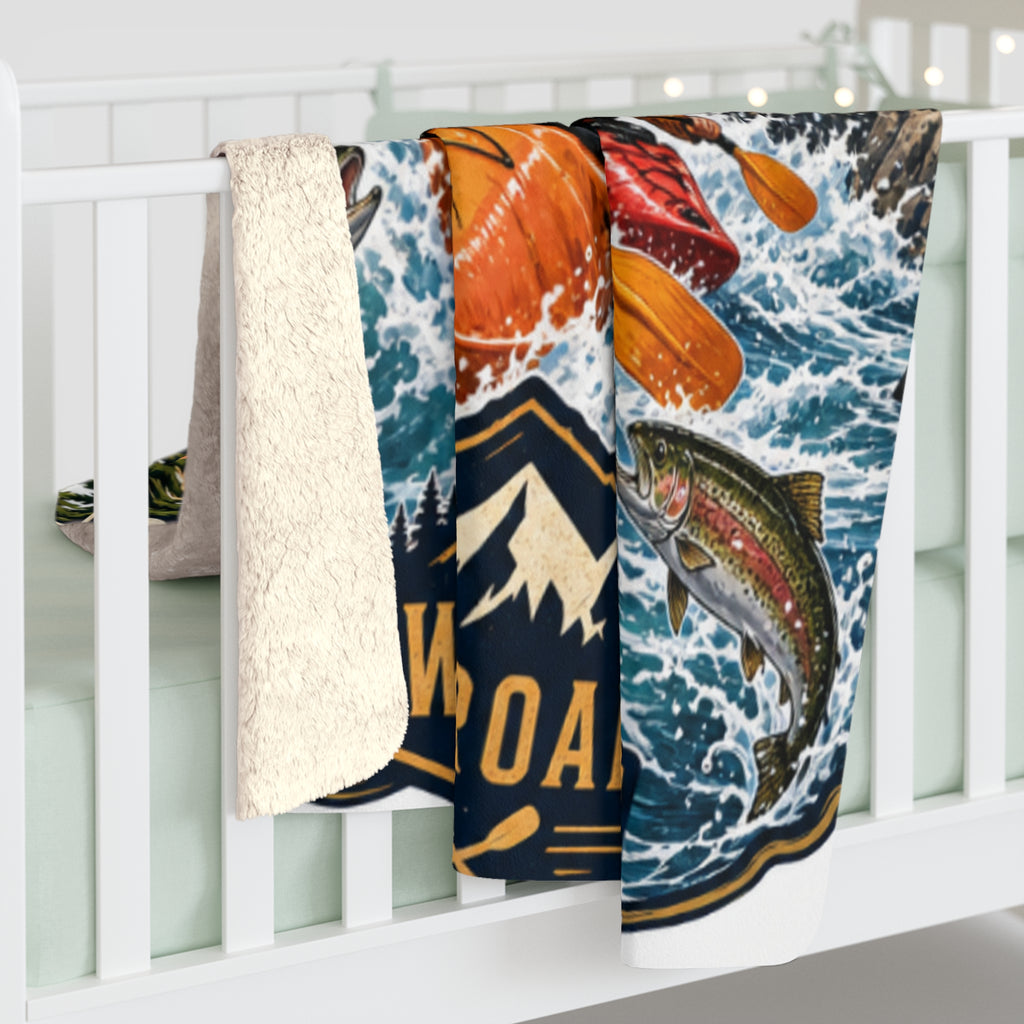 Sherpa Fleece Blanket — "Wild & Free" Kayaking Adventure Throw