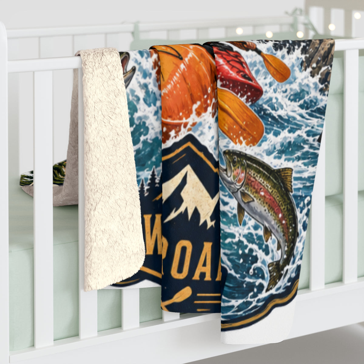 Sherpa Fleece Blanket — "Wild & Free" Kayaking Adventure Throw