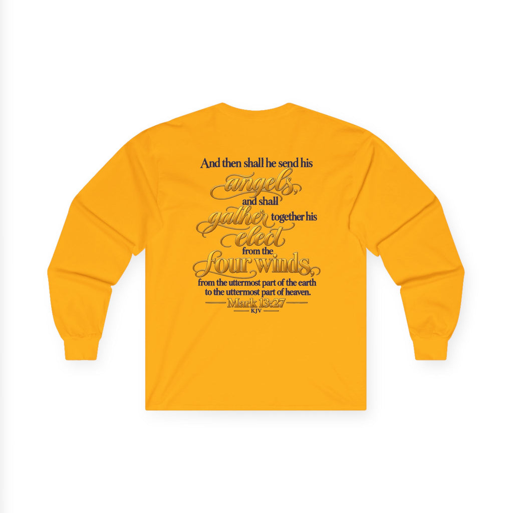 Unisex Long Sleeve Tee — 'Wild & Roam Co.' Faith Logo Graphic with 'Angels Gather' Inspirational Back Quote