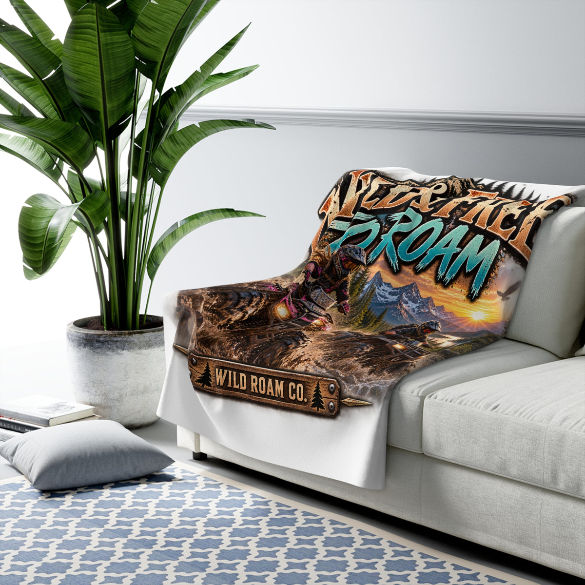 Sherpa Fleece Blanket – "Wild & Free to Roam" ATV Off‑Road Adventure Throw