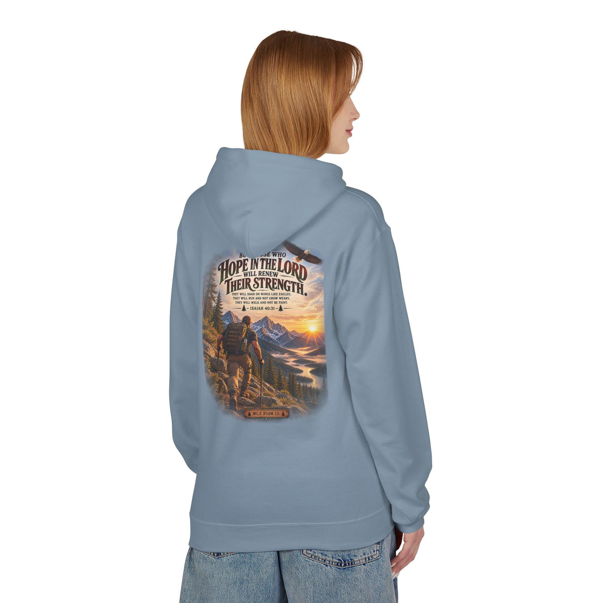 Men's Hope in the Lord Hiking Hoodie — Wild Roam Co. Sunset Mountain Faith Pullover