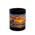 Sunset Coastal Arch Black Mug – WildDream Co. Scenic Ocean Sunrise Coffee Cup (11oz/15oz)