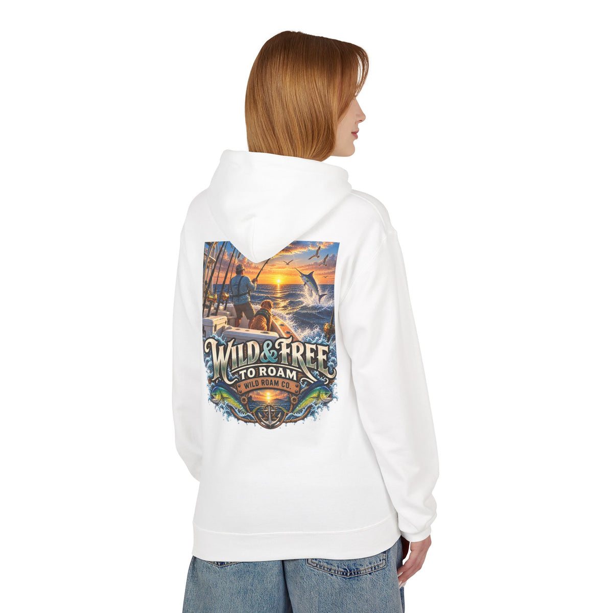 Hoodie - "Wild & Free to Roam" Ocean Angler Adventure Pullover