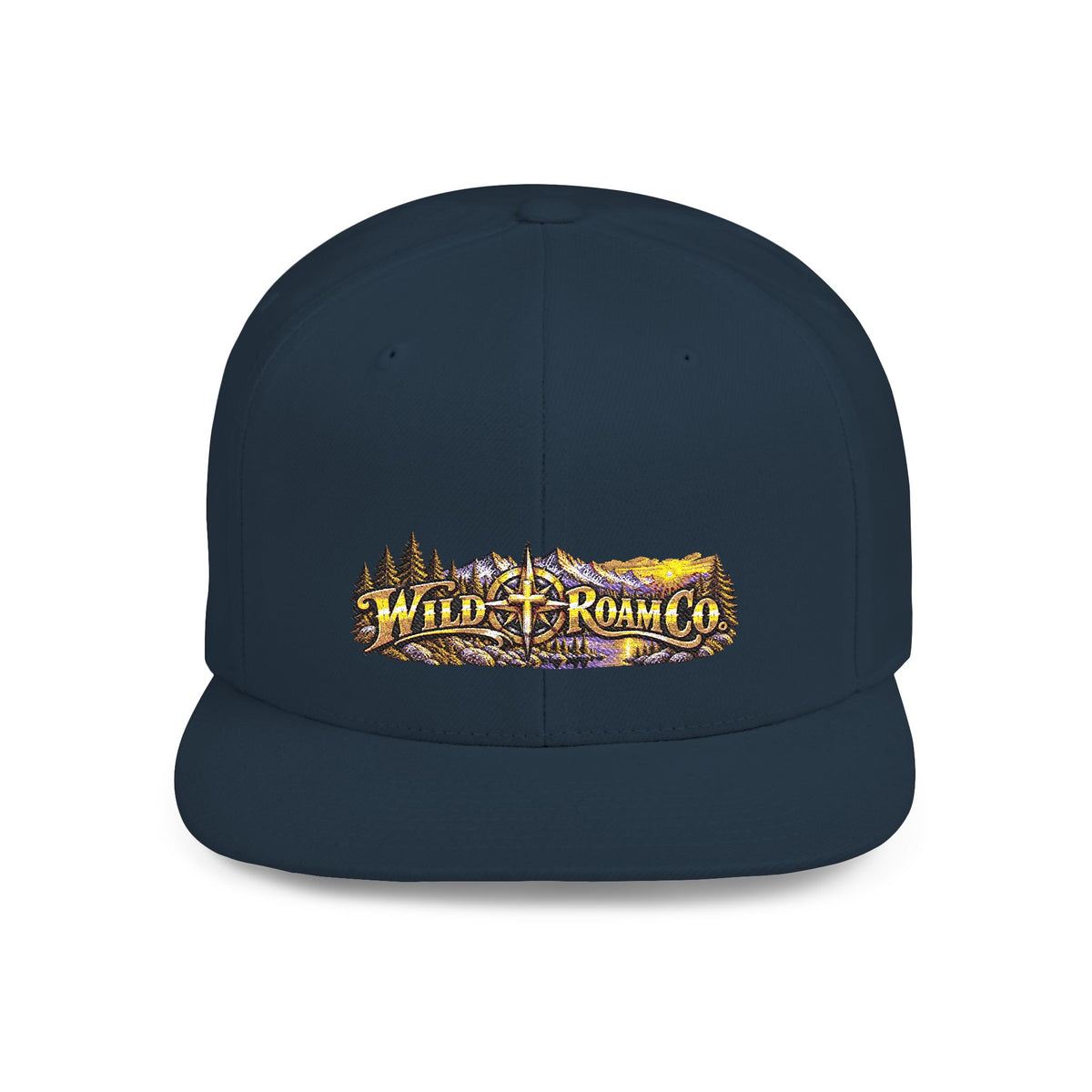 Snapback Hat — Mountain Sunrise 'Wander & Roam' Embroidered Flat Bill